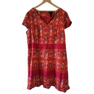 ASHLEY STEWART Red V-Neck Cap Sleeve Sheath Dress Sz 24 Stretch Fall Minimalist